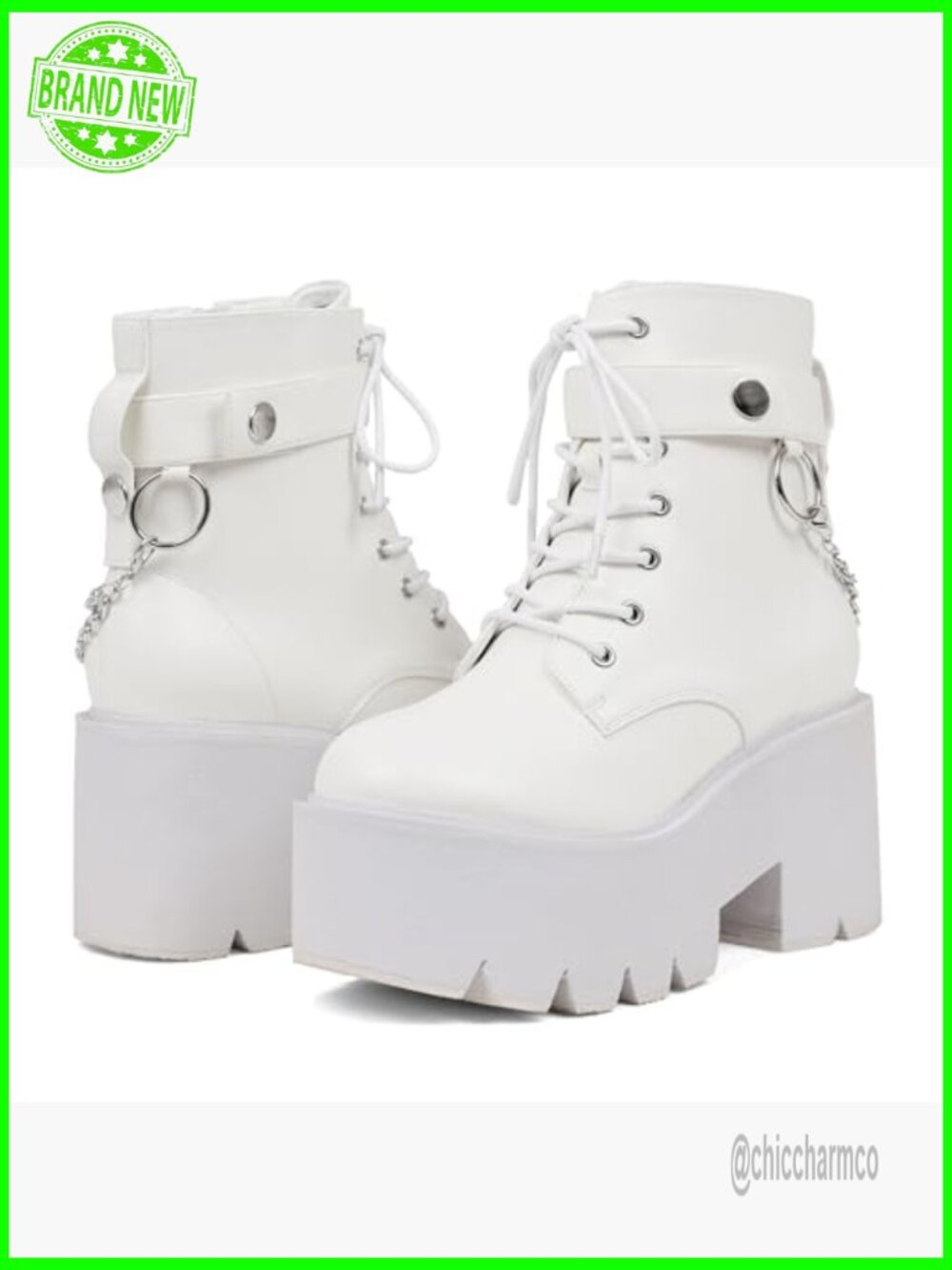Chunky Platform Ankle Boots with Wedge Heel Lace Up & Zipper Goth Punk Chain - Picture 3 of 7